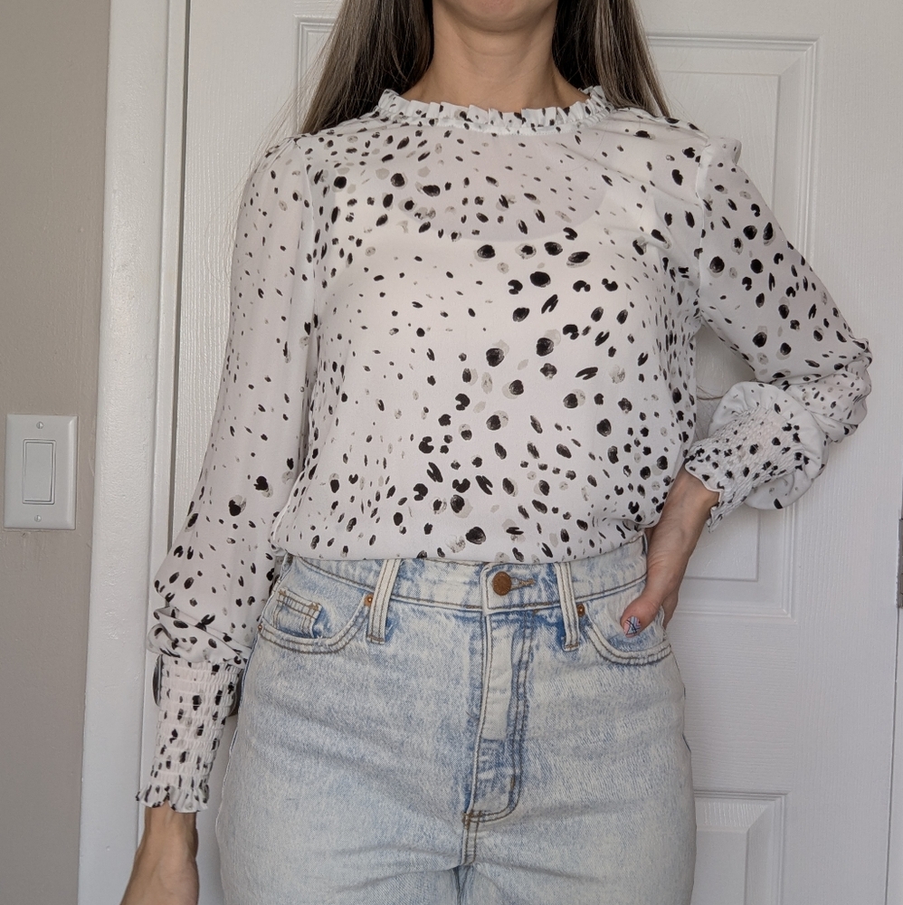Women's White and Black Polka Dot Dalmatian Top